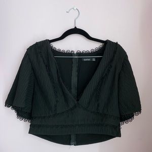 Black cropped blouse from BooHoo. Size: US 10
